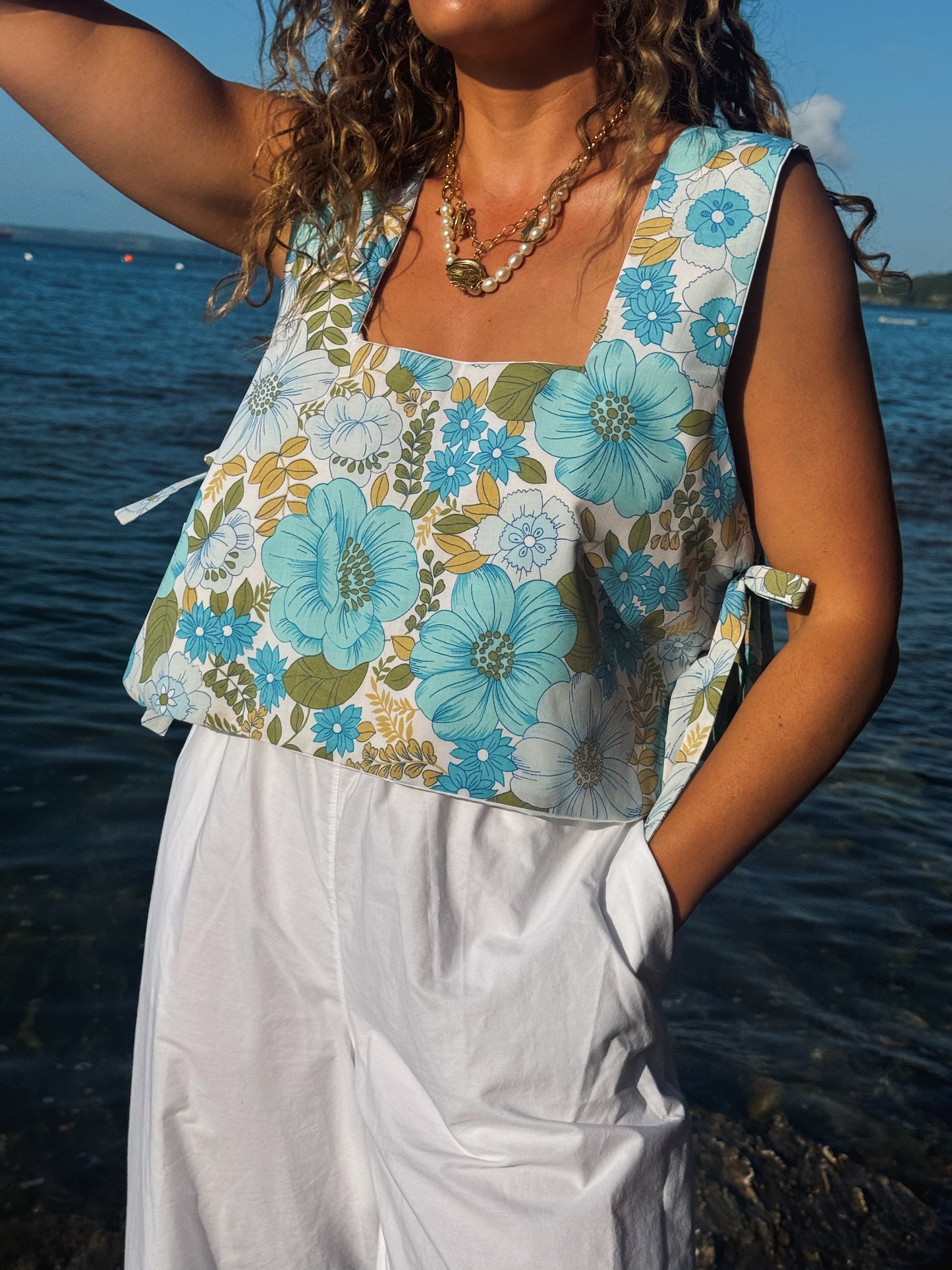 Blue Floral Margot Top