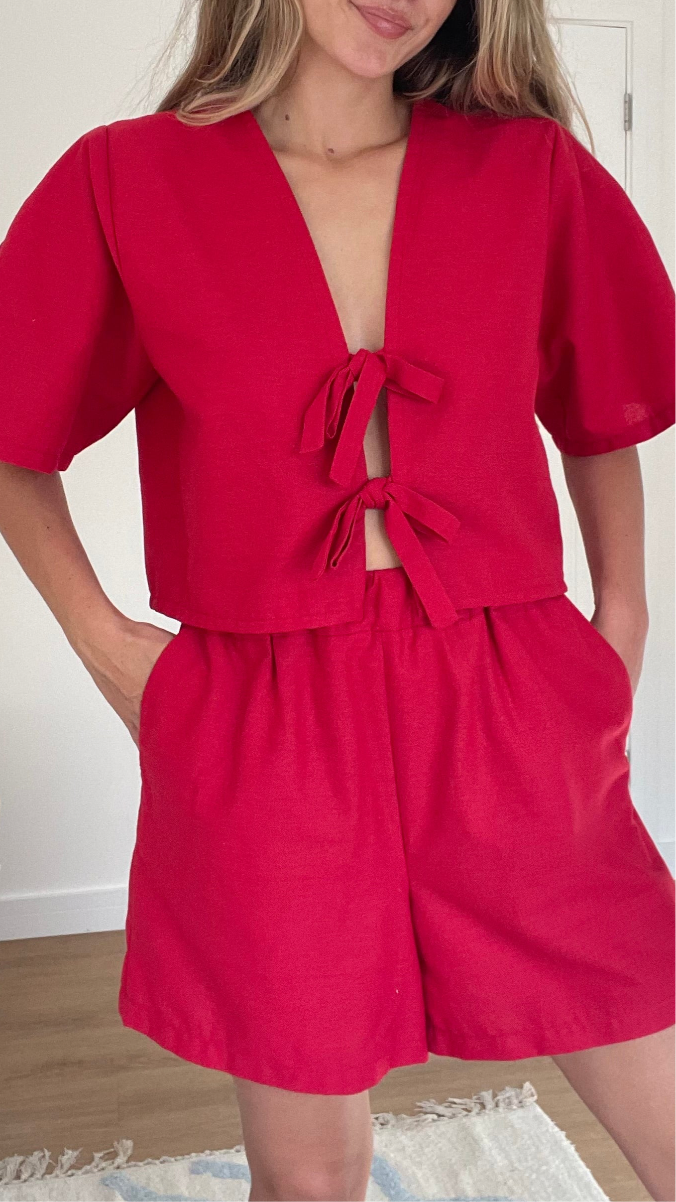 Red Linen-Blend Luna Top