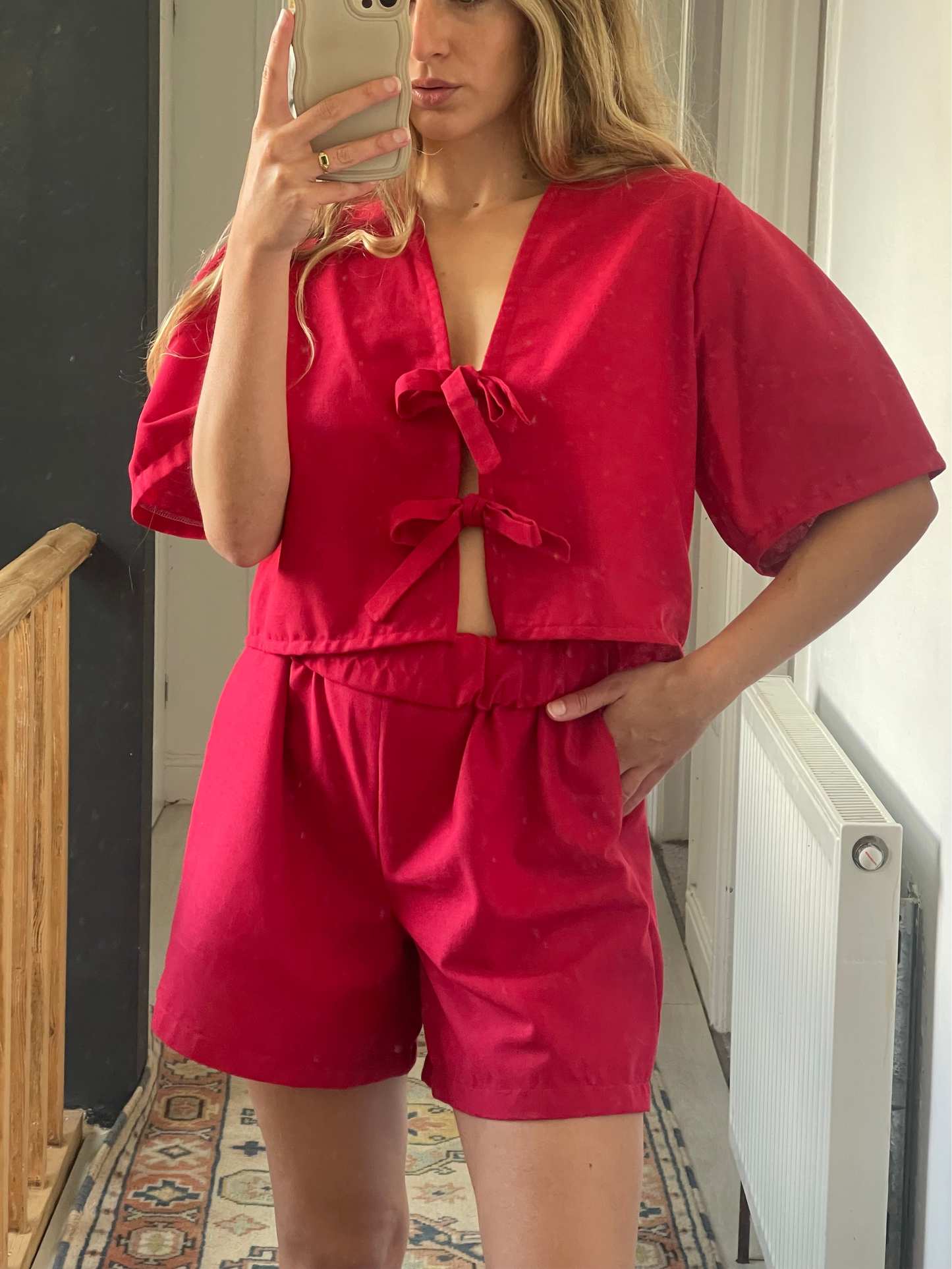 Linen-Blend Red Shorts