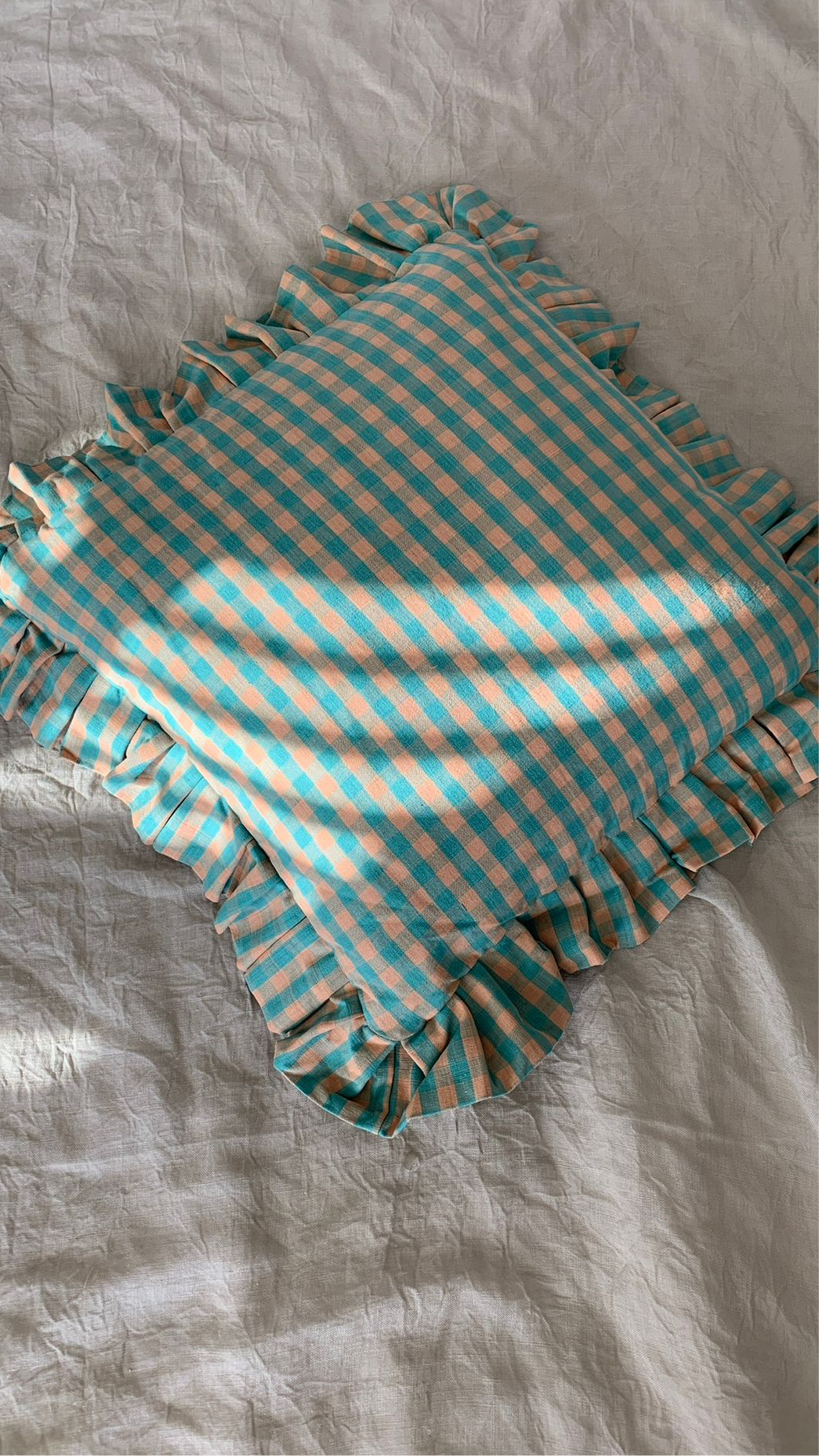 Handmade Gingham Frill Cushion