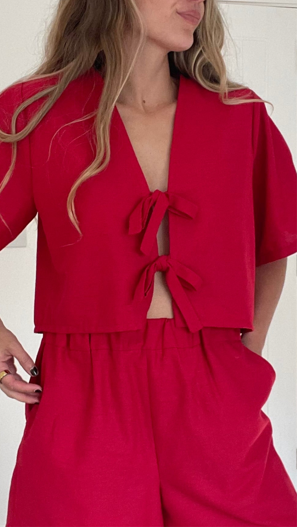 Red Linen-Blend Luna Top