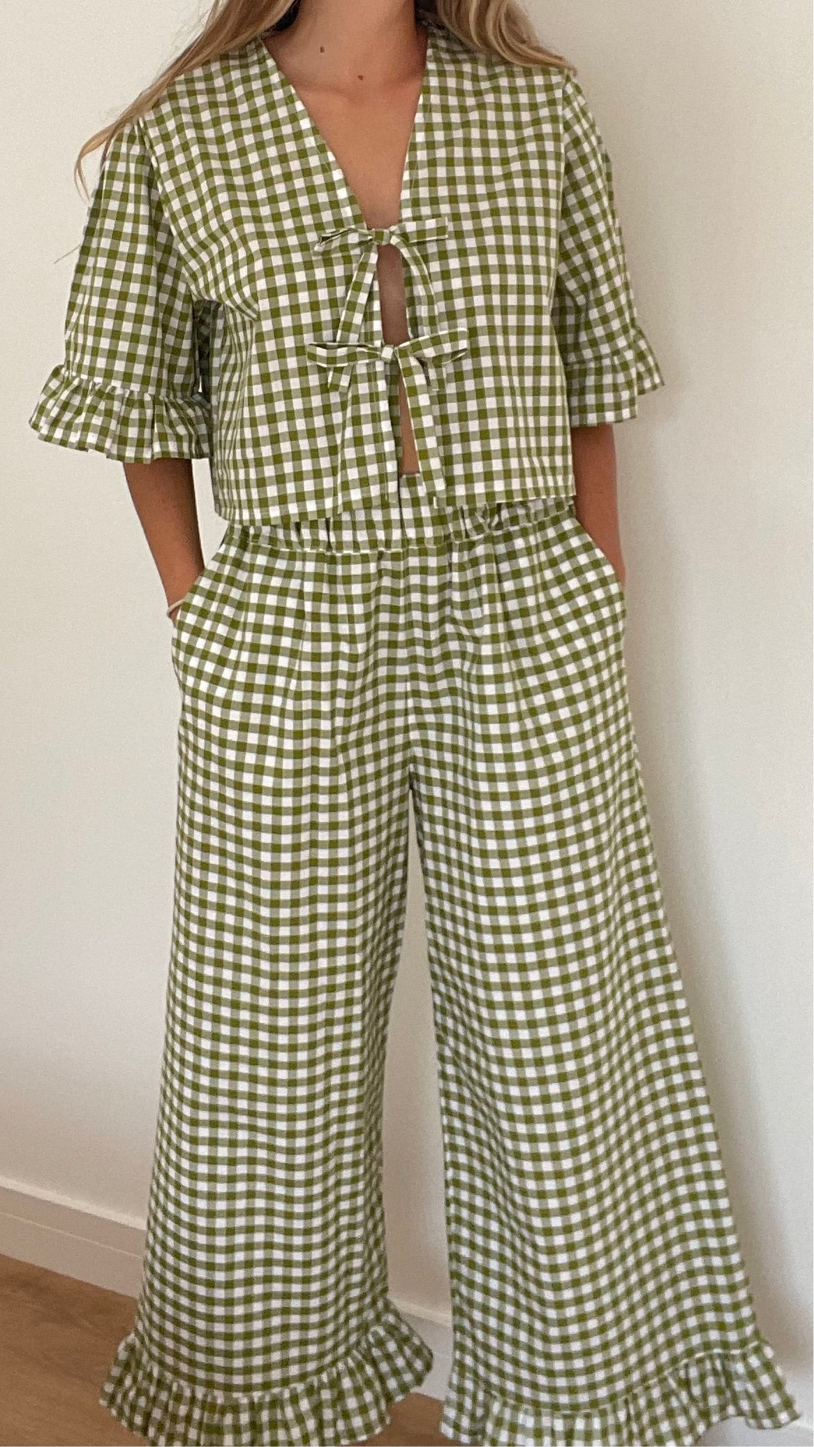 Elodie Green Gingham Frill Trousers