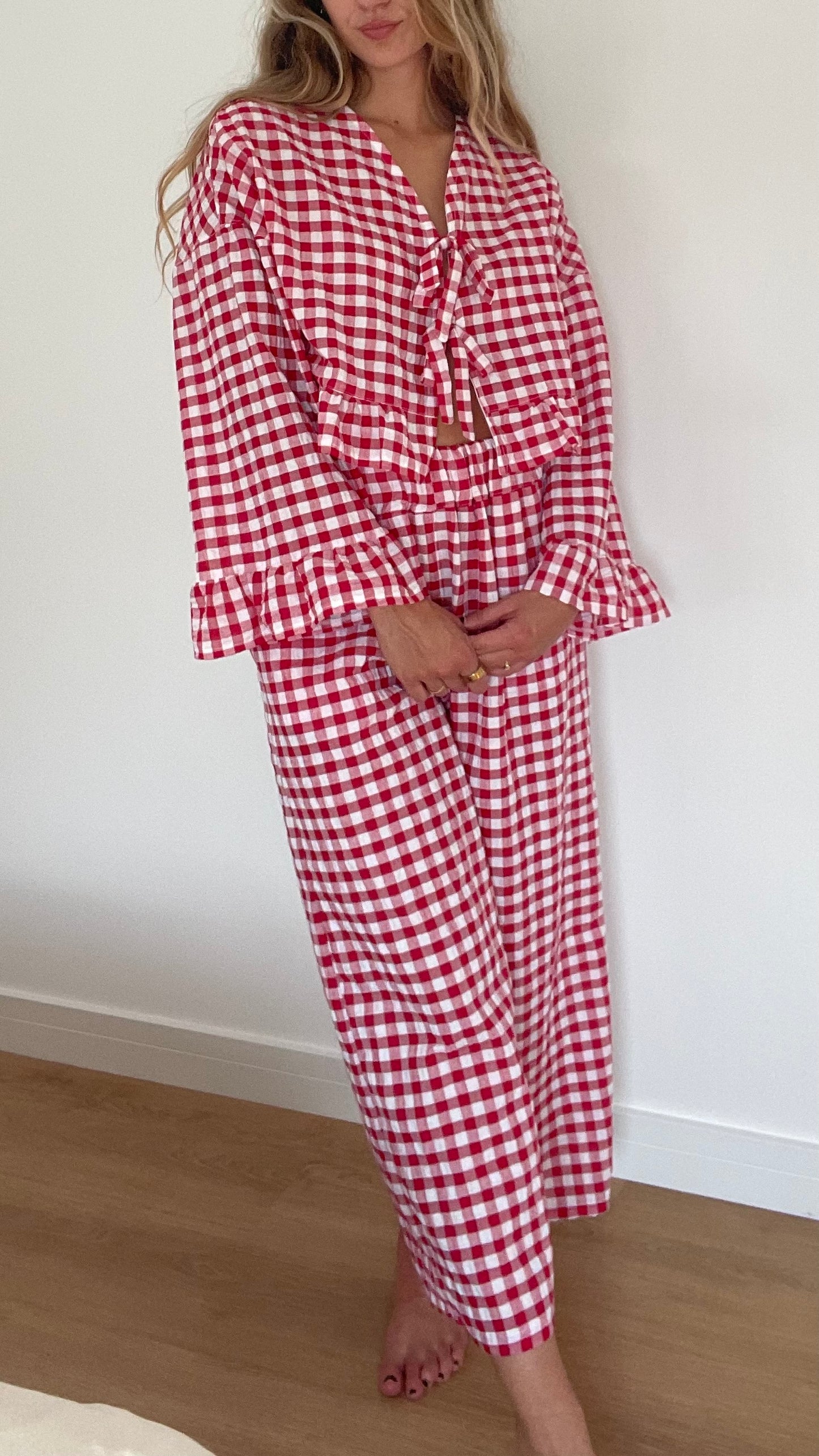 Red Gingham Long Sleeve Top