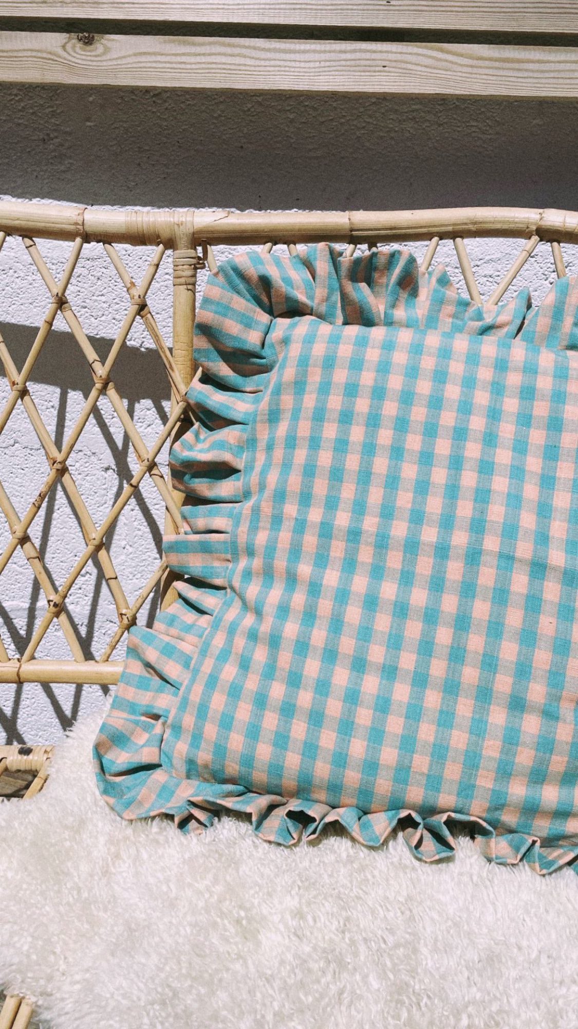 Handmade Gingham Frill Cushion