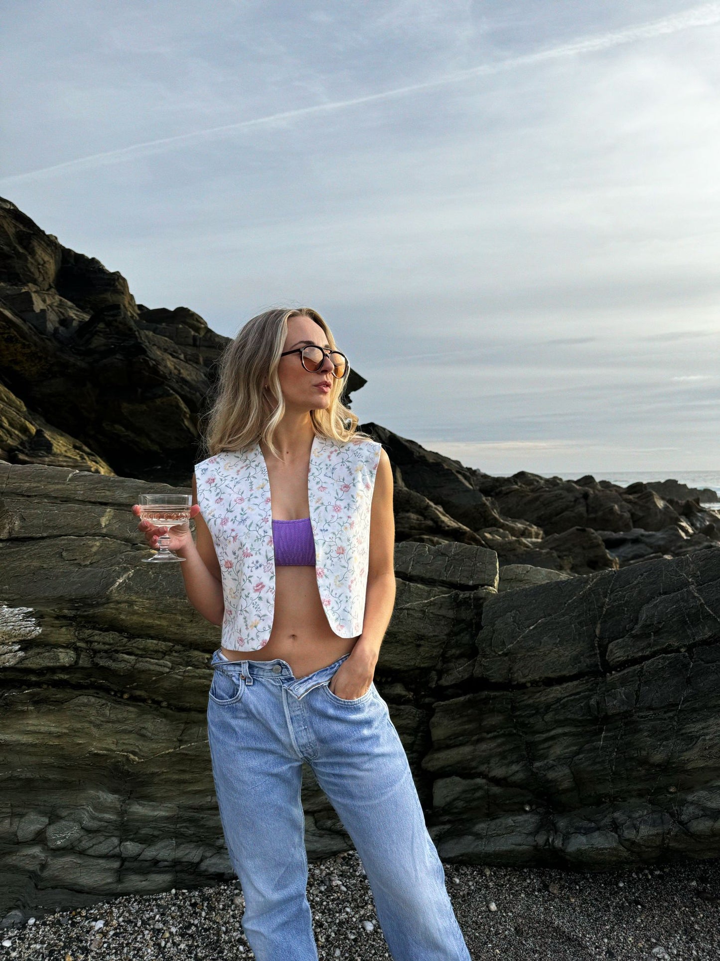 Tailored repurposed Joni waistcoat in neutral tones