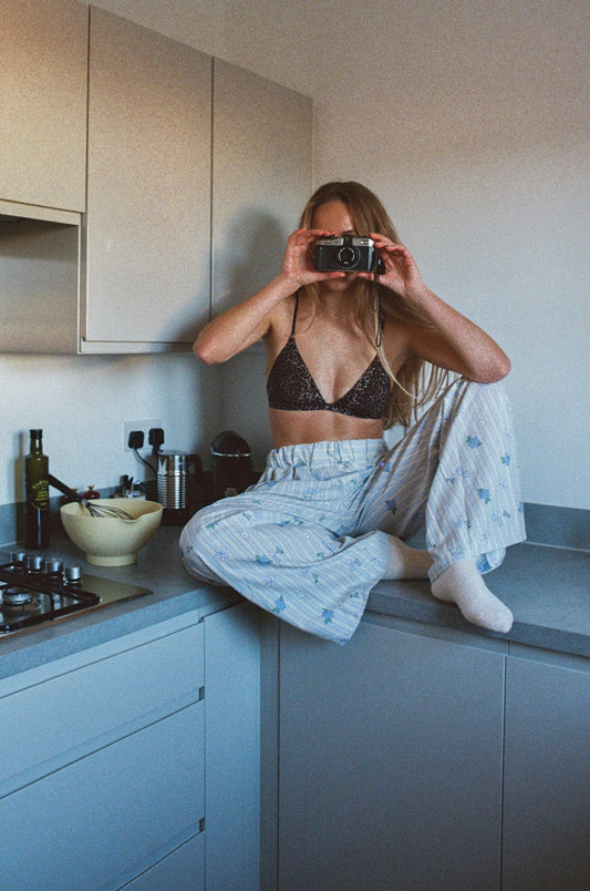 Blue & White Stripped Floral Trousers