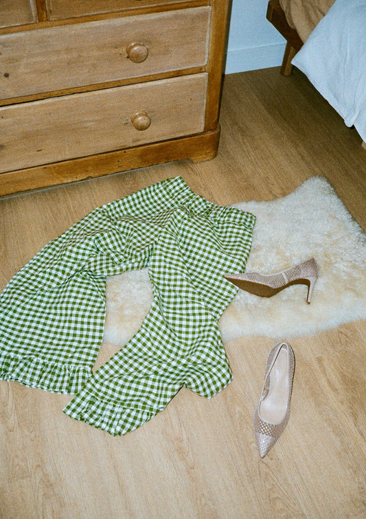 Elodie Green Gingham Frill Trousers