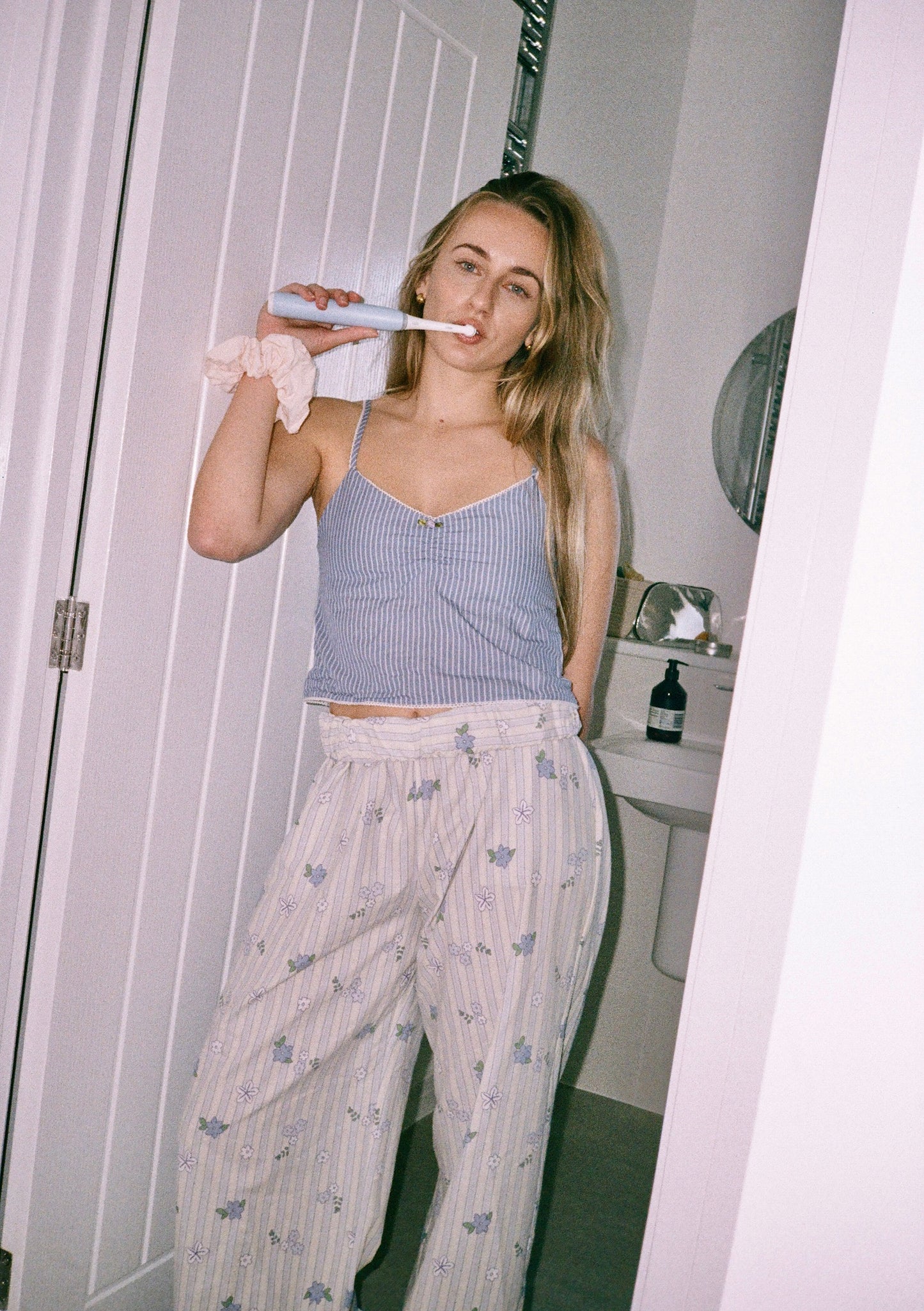 Blue & White Stripped Floral Trousers