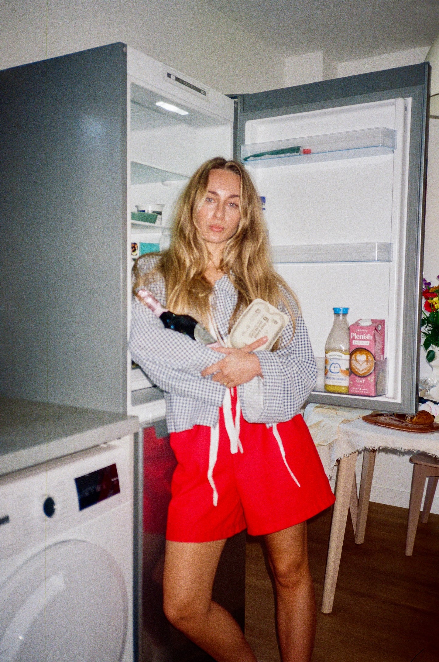 Linen-Blend Red Shorts