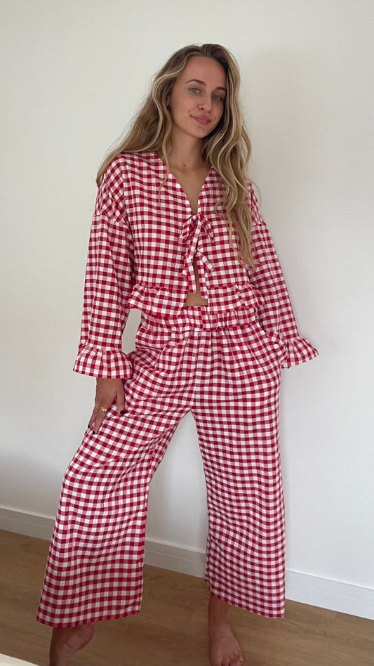 Red Gingham Long Sleeve Top