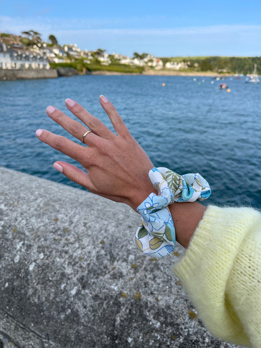 Blue Floral Scrunchie