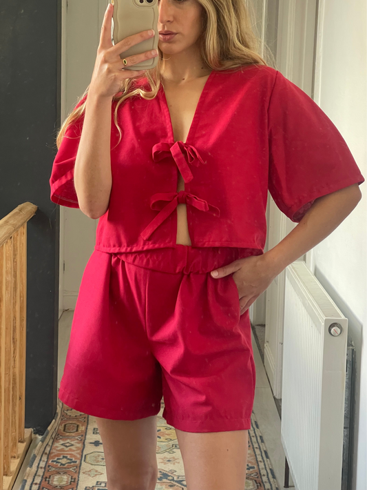 Linen-Blend Red Shorts