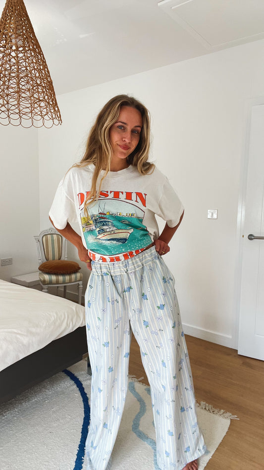 Blue & White Stripped Floral Trousers