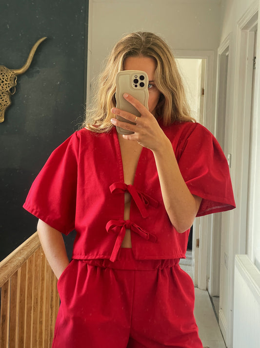 Red Linen-Blend Luna Top